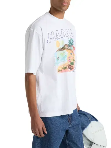 Marni Men's Tropical Logo Crewneck T-Shirt - Lily White | Thumbnail 4 Marni Men's Tropical Logo Crewneck T-Shirt - Lily White | Thumbnail 4