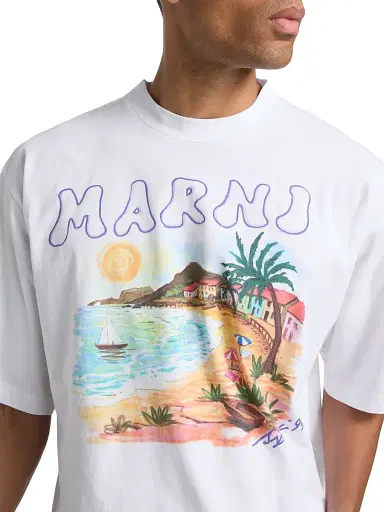 Marni Men's Tropical Logo Crewneck T-Shirt - Lily White | Thumbnail 6 Marni Men's Tropical Logo Crewneck T-Shirt - Lily White | Thumbnail 6