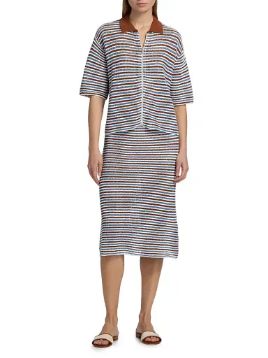 Marni Women's Stripe Crochet Boxy Polo Cardigan - Light Brown - Size 8 | Thumbnail 2 Marni Women's Stripe Crochet Boxy Polo Cardigan - Light Brown - Size 8 | Thumbnail 2