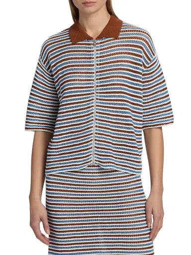 Marni Women's Stripe Crochet Boxy Polo Cardigan - Light Brown - Size 8 | Thumbnail 3 Marni Women's Stripe Crochet Boxy Polo Cardigan - Light Brown - Size 8 | Thumbnail 3