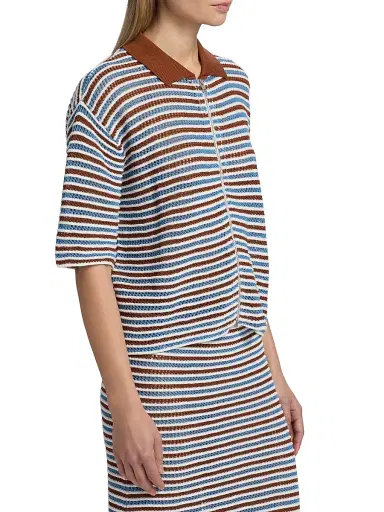 Marni Women's Stripe Crochet Boxy Polo Cardigan - Light Brown - Size 8 | Thumbnail 4 Marni Women's Stripe Crochet Boxy Polo Cardigan - Light Brown - Size 8 | Thumbnail 4