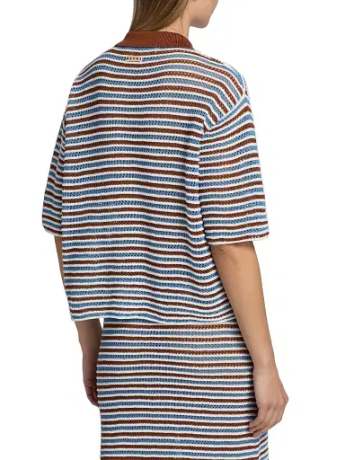 Marni Women's Stripe Crochet Boxy Polo Cardigan - Light Brown - Size 8 | Thumbnail 5 Marni Women's Stripe Crochet Boxy Polo Cardigan - Light Brown - Size 8 | Thumbnail 5
