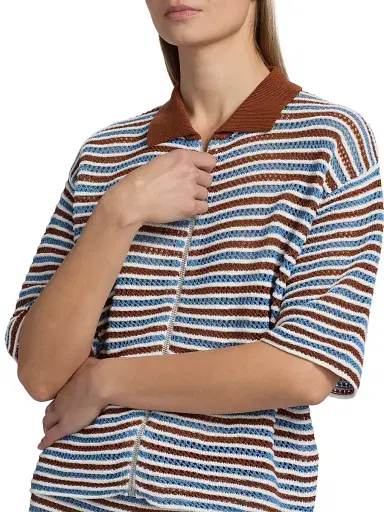 Marni Women's Stripe Crochet Boxy Polo Cardigan - Light Brown - Size 8 | Thumbnail 6 Marni Women's Stripe Crochet Boxy Polo Cardigan - Light Brown - Size 8 | Thumbnail 6