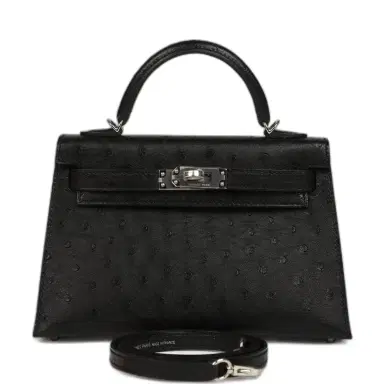 HERMÈS Hermes Kelly Sellier 20 Black Ostrich Palladium Hardware | Thumbnail 1 HERMÈS Hermes Kelly Sellier 20 Black Ostrich Palladium Hardware | Thumbnail 1