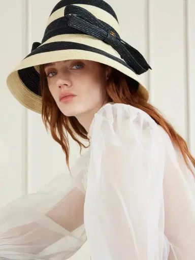 Valentino Garavani Vlogo Signature Bow-embellished Striped Straw Sunhat | Thumbnail 2 Valentino Garavani Vlogo Signature Bow-embellished Striped Straw Sunhat | Thumbnail 2