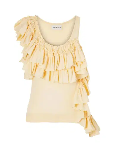 Dries Van Noten Humza Ruffled One-shoulder Cotton-jersey Tank Top | Thumbnail 1 Dries Van Noten Humza Ruffled One-shoulder Cotton-jersey Tank Top | Thumbnail 1