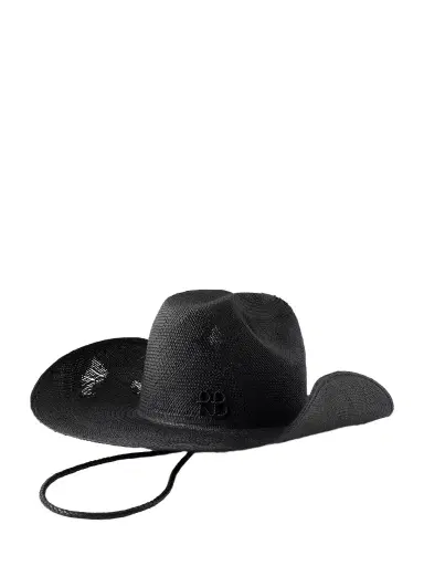 Ruslan Baginskiy Cowboy Distressed Leather-trimmed Embroidered Straw Hat | Thumbnail 1 Ruslan Baginskiy Cowboy Distressed Leather-trimmed Embroidered Straw Hat | Thumbnail 1