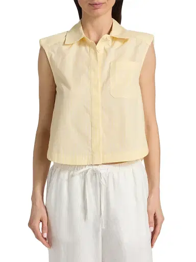 Simkhai Women's Winslow Striped Sleeveless Crop Button-Front Shirt - Buttercream Stripe - Size Large | Thumbnail 3 Simkhai Women's Winslow Striped Sleeveless Crop Button-Front Shirt - Buttercream Stripe - Size Large | Thumbnail 3