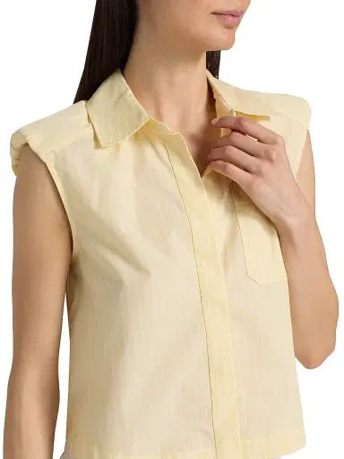 Simkhai Women's Winslow Striped Sleeveless Crop Button-Front Shirt - Buttercream Stripe - Size Large | Thumbnail 6 Simkhai Women's Winslow Striped Sleeveless Crop Button-Front Shirt - Buttercream Stripe - Size Large | Thumbnail 6