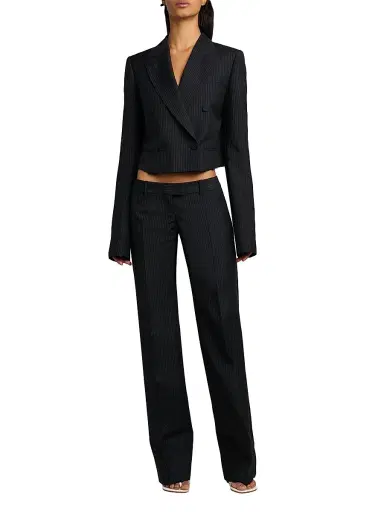 McQueen Women's Pinstriped Wool-Mohair Crop Blazer - Navy Mel | Thumbnail 2 McQueen Women's Pinstriped Wool-Mohair Crop Blazer - Navy Mel | Thumbnail 2