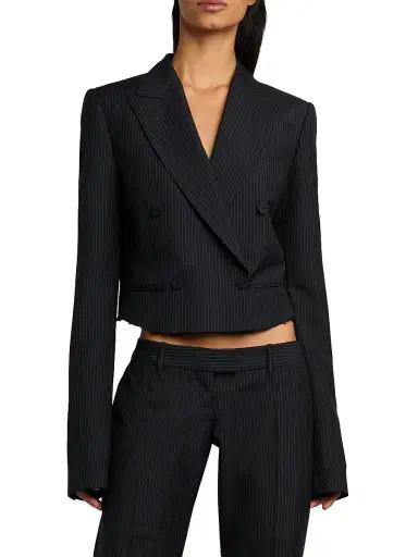 McQueen Women's Pinstriped Wool-Mohair Crop Blazer - Navy Mel | Thumbnail 3 McQueen Women's Pinstriped Wool-Mohair Crop Blazer - Navy Mel | Thumbnail 3