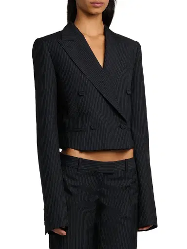 McQueen Women's Pinstriped Wool-Mohair Crop Blazer - Navy Mel | Thumbnail 4 McQueen Women's Pinstriped Wool-Mohair Crop Blazer - Navy Mel | Thumbnail 4