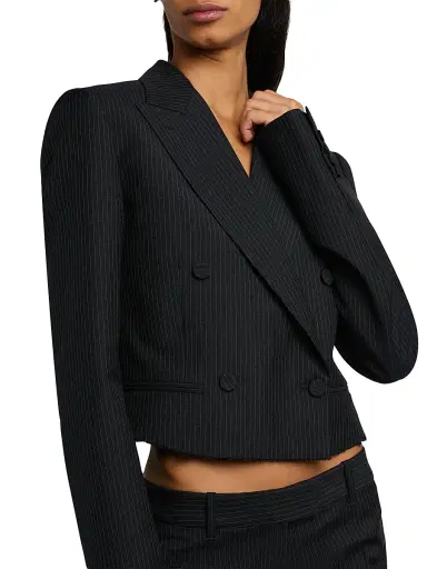McQueen Women's Pinstriped Wool-Mohair Crop Blazer - Navy Mel | Thumbnail 6 McQueen Women's Pinstriped Wool-Mohair Crop Blazer - Navy Mel | Thumbnail 6