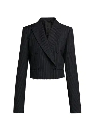 McQueen Women's Pinstriped Wool-Mohair Crop Blazer - Navy Mel | Thumbnail 1 McQueen Women's Pinstriped Wool-Mohair Crop Blazer - Navy Mel | Thumbnail 1