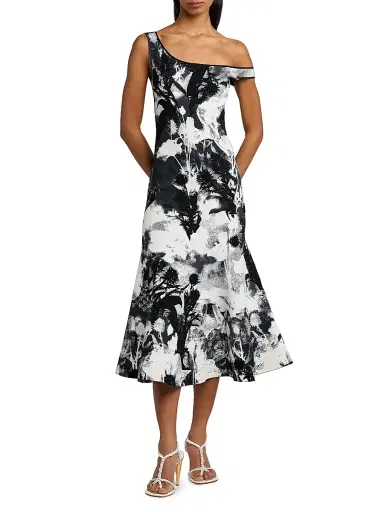 McQueen Women's London Flowers Jacquard Midi-Dress - White Mult | Thumbnail 2 McQueen Women's London Flowers Jacquard Midi-Dress - White Mult | Thumbnail 2