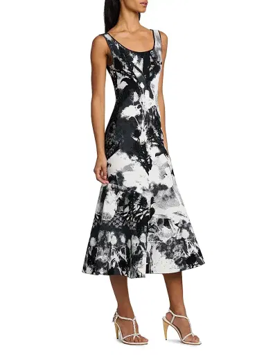 McQueen Women's London Flowers Jacquard Midi-Dress - White Mult | Thumbnail 3 McQueen Women's London Flowers Jacquard Midi-Dress - White Mult | Thumbnail 3