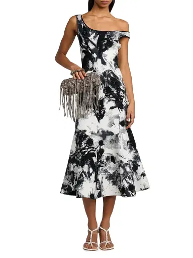 McQueen Women's London Flowers Jacquard Midi-Dress - White Mult | Thumbnail 6 McQueen Women's London Flowers Jacquard Midi-Dress - White Mult | Thumbnail 6