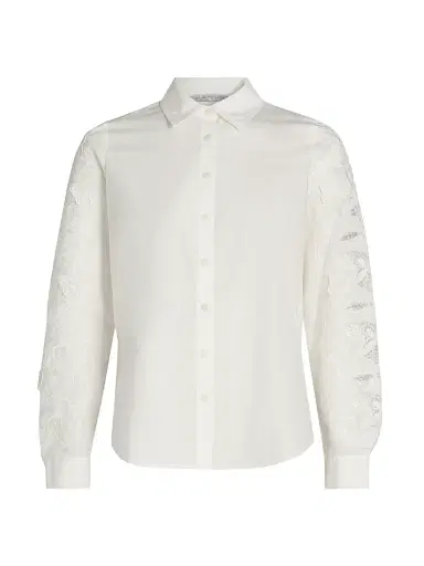 Elie Tahari Women's Dani Lace Sleeve Silk Shirt - Sky White | Thumbnail 1 Elie Tahari Women's Dani Lace Sleeve Silk Shirt - Sky White | Thumbnail 1