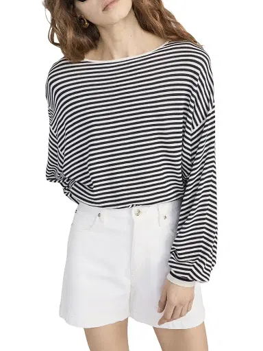 Frame Women's Striped Slouchy Cotton Sweater - Cream Multi | Thumbnail 3 Frame Women's Striped Slouchy Cotton Sweater - Cream Multi | Thumbnail 3