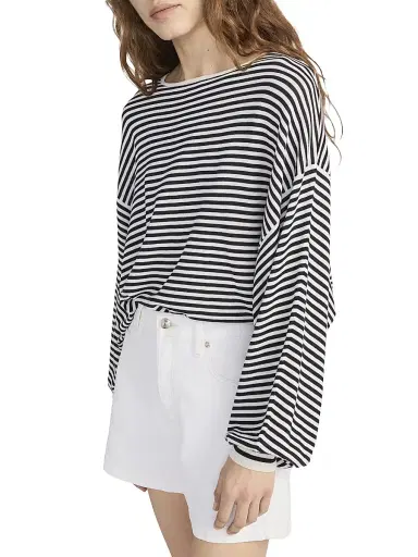 Frame Women's Striped Slouchy Cotton Sweater - Cream Multi | Thumbnail 4 Frame Women's Striped Slouchy Cotton Sweater - Cream Multi | Thumbnail 4