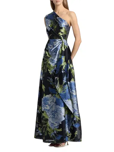 Kay Unger Women's Daisy Floral Jacquard One-Shoulder Gown - Dark Twilight Multi | Thumbnail 2 Kay Unger Women's Daisy Floral Jacquard One-Shoulder Gown - Dark Twilight Multi | Thumbnail 2