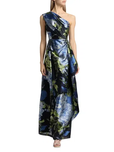 Kay Unger Women's Daisy Floral Jacquard One-Shoulder Gown - Dark Twilight Multi | Thumbnail 3 Kay Unger Women's Daisy Floral Jacquard One-Shoulder Gown - Dark Twilight Multi | Thumbnail 3