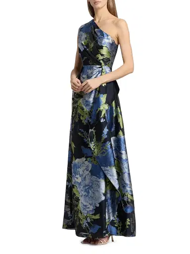 Kay Unger Women's Daisy Floral Jacquard One-Shoulder Gown - Dark Twilight Multi | Thumbnail 4 Kay Unger Women's Daisy Floral Jacquard One-Shoulder Gown - Dark Twilight Multi | Thumbnail 4