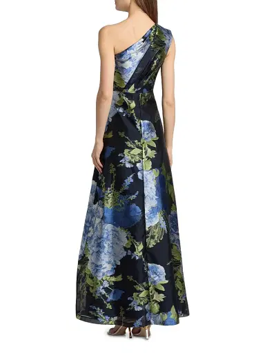 Kay Unger Women's Daisy Floral Jacquard One-Shoulder Gown - Dark Twilight Multi | Thumbnail 5 Kay Unger Women's Daisy Floral Jacquard One-Shoulder Gown - Dark Twilight Multi | Thumbnail 5