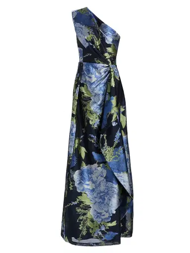 Kay Unger Women's Daisy Floral Jacquard One-Shoulder Gown - Dark Twilight Multi | Thumbnail 1 Kay Unger Women's Daisy Floral Jacquard One-Shoulder Gown - Dark Twilight Multi | Thumbnail 1