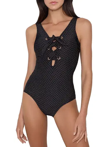 Shoshanna Women's Lace-Up One-Piece Swimsuit - Jet Gold | Thumbnail 2 Shoshanna Women's Lace-Up One-Piece Swimsuit - Jet Gold | Thumbnail 2