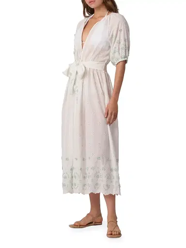 Shoshanna Women's Marisol Floral Embroidered A-Line Cover-Up Midi-Dress - Optic | Thumbnail 2 Shoshanna Women's Marisol Floral Embroidered A-Line Cover-Up Midi-Dress - Optic | Thumbnail 2