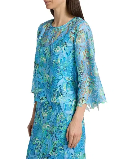 Ungaro Women's Parker Printed Lace Blouse - Azure Multi - Size Large | Thumbnail 4 Ungaro Women's Parker Printed Lace Blouse - Azure Multi - Size Large | Thumbnail 4