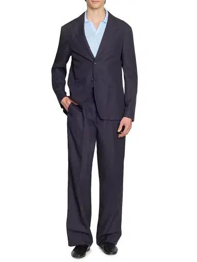 OFFICINE GÉNÉRALE Men's Michel Piedye Single-Breasted Blazer - Navy Ink - Size 46 | Thumbnail 2 OFFICINE GÉNÉRALE Men's Michel Piedye Single-Breasted Blazer - Navy Ink - Size 46 | Thumbnail 2
