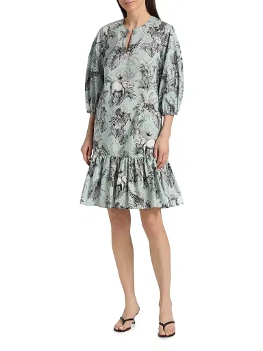 Maison Common Women's Safari Print Cotton Minidress - Mint Multi | Thumbnail 3 Maison Common Women's Safari Print Cotton Minidress - Mint Multi | Thumbnail 3