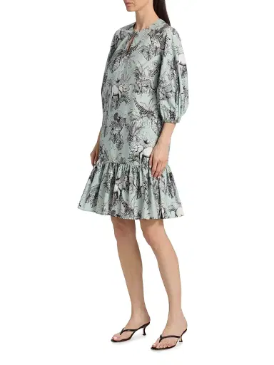 Maison Common Women's Safari Print Cotton Minidress - Mint Multi | Thumbnail 4 Maison Common Women's Safari Print Cotton Minidress - Mint Multi | Thumbnail 4