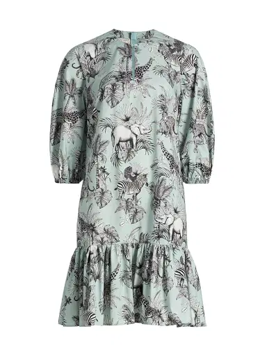 Maison Common Women's Safari Print Cotton Minidress - Mint Multi | Thumbnail 1 Maison Common Women's Safari Print Cotton Minidress - Mint Multi | Thumbnail 1