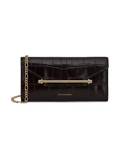 Strathberry Women's Multrees Croc-Embossed Leather Convertible Wallet-On-Chain - Mahogany And Black | Thumbnail 1 Strathberry Women's Multrees Croc-Embossed Leather Convertible Wallet-On-Chain - Mahogany And Black | Thumbnail 1