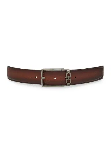 Ferragamo Men's Double Adjustable Leather Belt - New Cognac Nero Brown - Size 36 | Thumbnail 3 Ferragamo Men's Double Adjustable Leather Belt - New Cognac Nero Brown - Size 36 | Thumbnail 3
