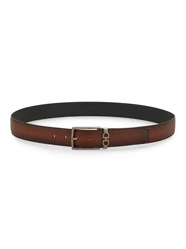 Ferragamo Men's Double Adjustable Leather Belt - New Cognac Nero Brown - Size 36 | Thumbnail 1 Ferragamo Men's Double Adjustable Leather Belt - New Cognac Nero Brown - Size 36 | Thumbnail 1