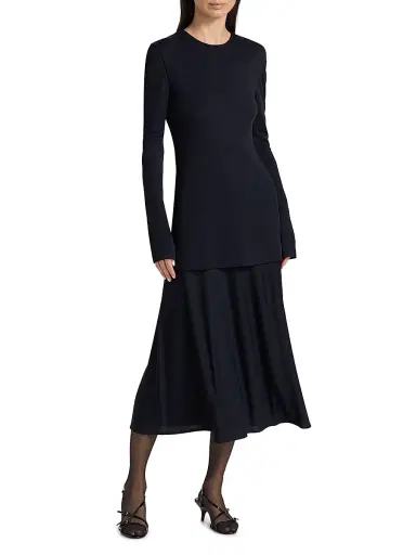 Jil Sander Women's Layered Drop-Waist Midi-Dress - Navy | Thumbnail 2 Jil Sander Women's Layered Drop-Waist Midi-Dress - Navy | Thumbnail 2
