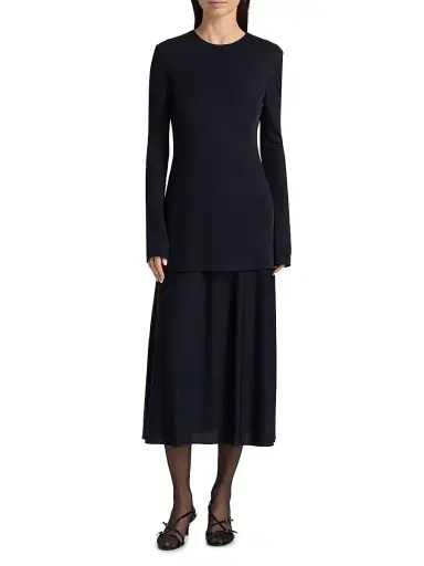 Jil Sander Women's Layered Drop-Waist Midi-Dress - Navy | Thumbnail 3 Jil Sander Women's Layered Drop-Waist Midi-Dress - Navy | Thumbnail 3