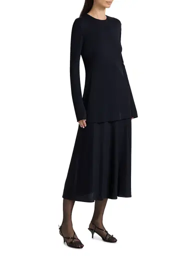 Jil Sander Women's Layered Drop-Waist Midi-Dress - Navy | Thumbnail 4 Jil Sander Women's Layered Drop-Waist Midi-Dress - Navy | Thumbnail 4