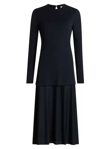 Jil Sander Women's Layered Drop-Waist Midi-Dress - Navy | Thumbnail 1 Jil Sander Women's Layered Drop-Waist Midi-Dress - Navy | Thumbnail 1