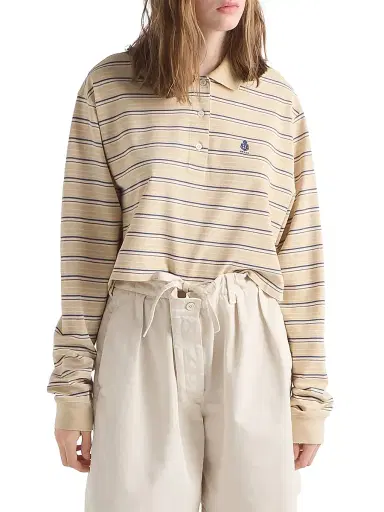 Prada Women's Striped Piqué Polo Shirt - Beige Khaki | Thumbnail 2 Prada Women's Striped Piqué Polo Shirt - Beige Khaki | Thumbnail 2