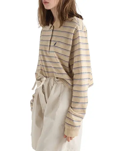 Prada Women's Striped Piqué Polo Shirt - Beige Khaki | Thumbnail 3 Prada Women's Striped Piqué Polo Shirt - Beige Khaki | Thumbnail 3