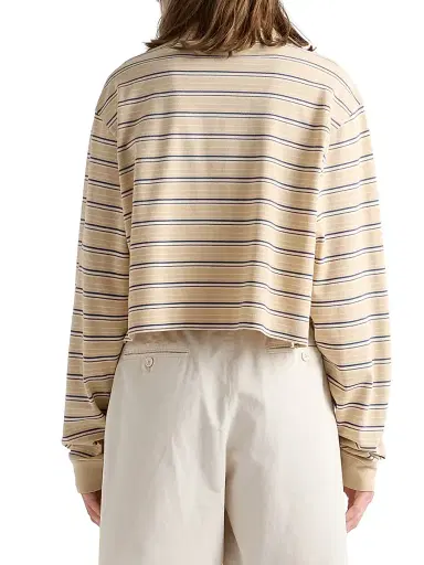 Prada Women's Striped Piqué Polo Shirt - Beige Khaki | Thumbnail 4 Prada Women's Striped Piqué Polo Shirt - Beige Khaki | Thumbnail 4