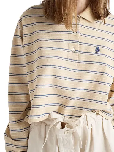 Prada Women's Striped Piqué Polo Shirt - Beige Khaki | Thumbnail 5 Prada Women's Striped Piqué Polo Shirt - Beige Khaki | Thumbnail 5