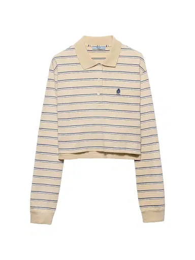 Prada Women's Striped Piqué Polo Shirt - Beige Khaki | Thumbnail 1 Prada Women's Striped Piqué Polo Shirt - Beige Khaki | Thumbnail 1