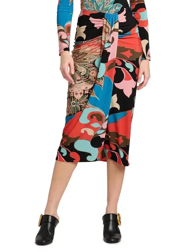 Etro Women's Paisley Lotus Print Knotted Pencil Skirt - Stamp Afdo Rosso | Thumbnail 3 Etro Women's Paisley Lotus Print Knotted Pencil Skirt - Stamp Afdo Rosso | Thumbnail 3