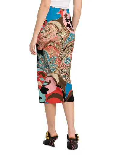 Etro Women's Paisley Lotus Print Knotted Pencil Skirt - Stamp Afdo Rosso | Thumbnail 5 Etro Women's Paisley Lotus Print Knotted Pencil Skirt - Stamp Afdo Rosso | Thumbnail 5